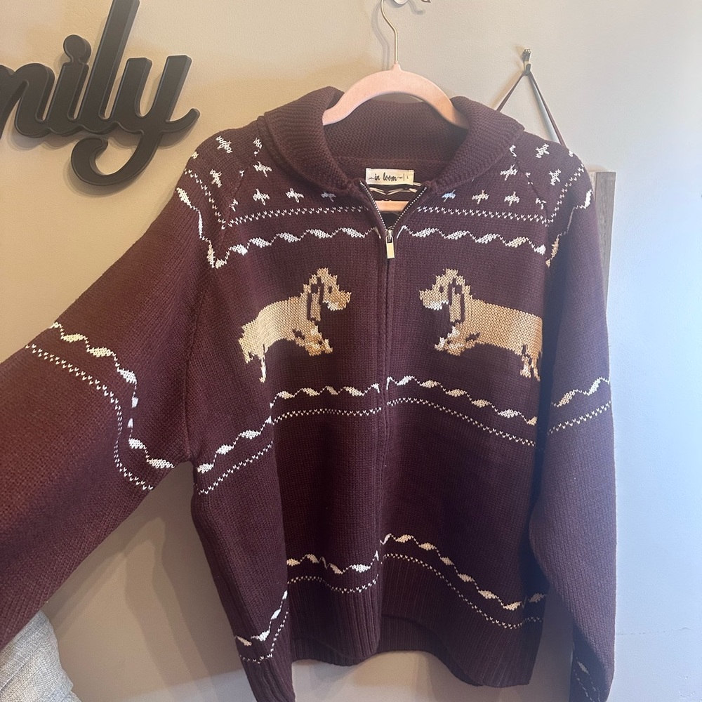 In Bloom Brown Zip Up Sweater with Dog Design - Picture 4 of 8